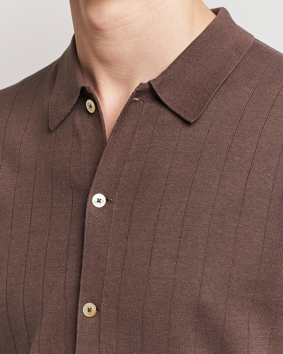 Mies | Pikeet | Stenströms | Linen/Cotton Rib Knitted Buttonthru Shirt Brown