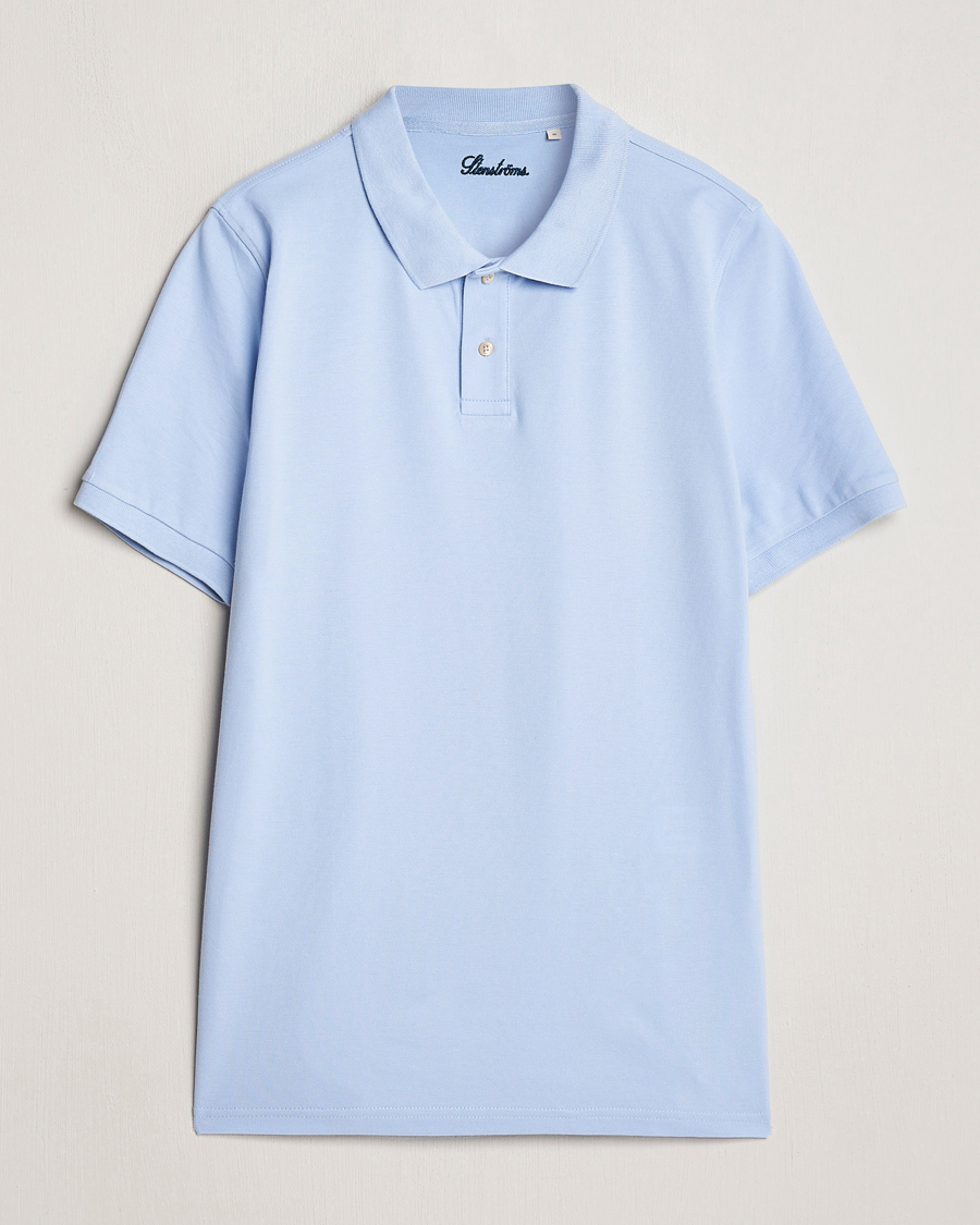 Mies | Pikeet | Stenströms | Organic Cotton Piquet Polo Shirt Light Blue