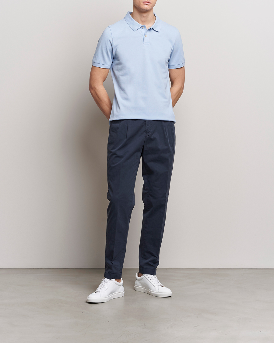 Mies | Pikeet | Stenströms | Organic Cotton Piquet Polo Shirt Light Blue