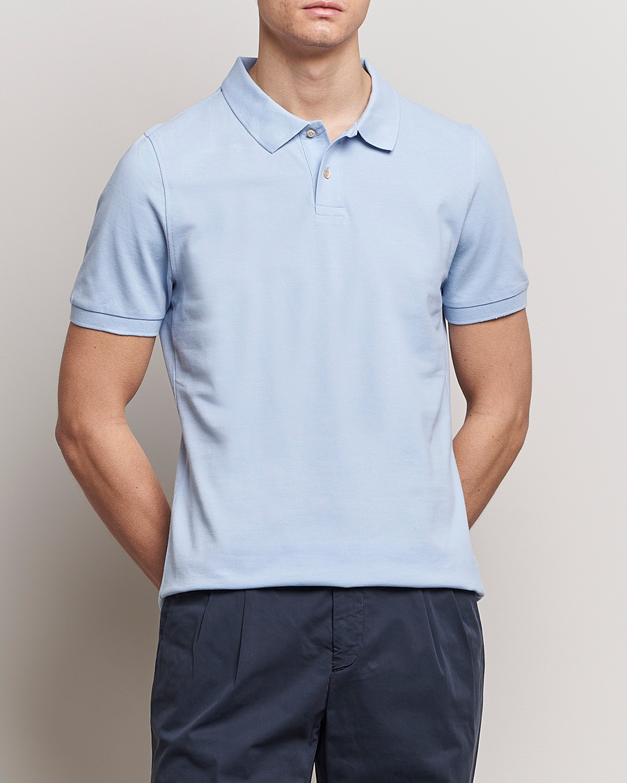 Mies |  | Stenströms | Organic Cotton Piquet Polo Shirt Light Blue