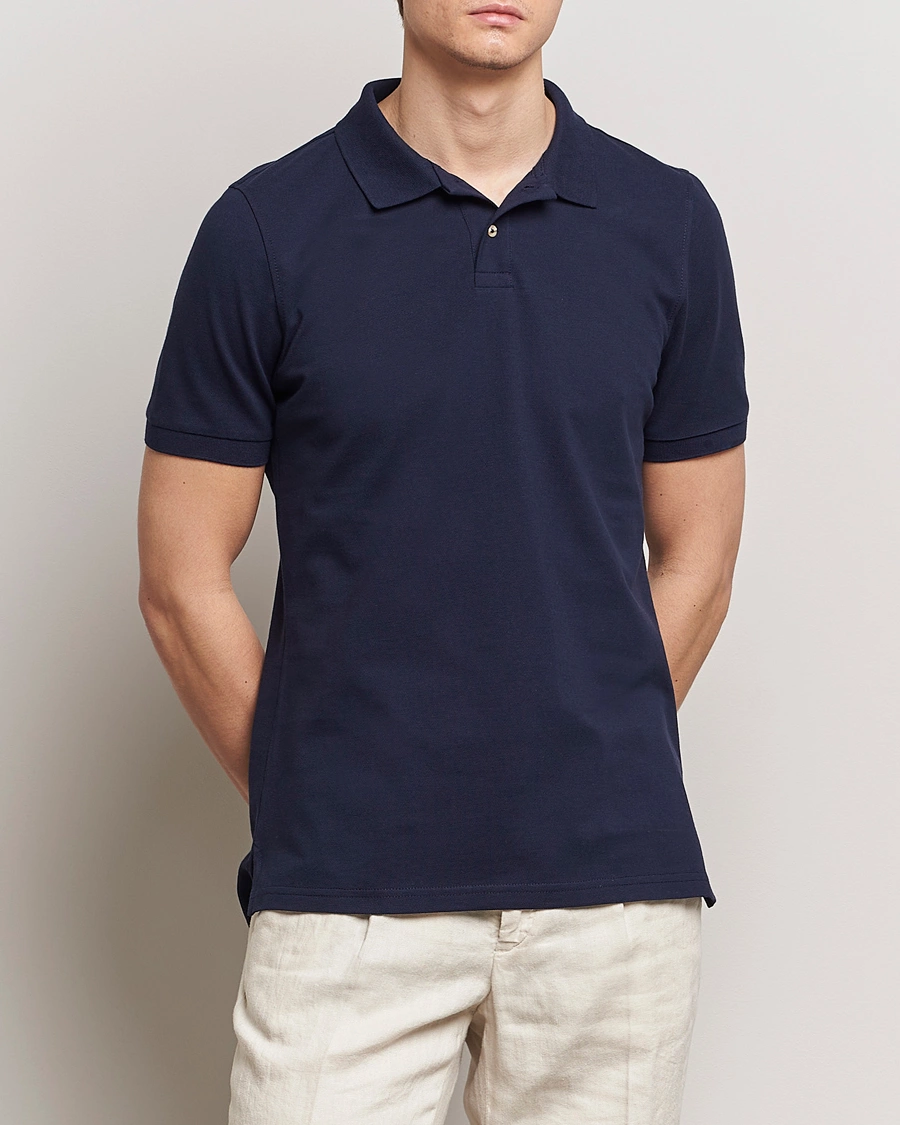 Mies | Stenströms | Stenströms | Organic Cotton Piquet Polo Shirt Navy