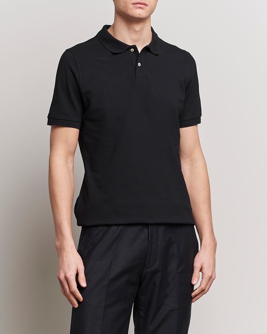 Mies | Pikeet | Stenströms | Organic Cotton Piquet Polo Shirt Black