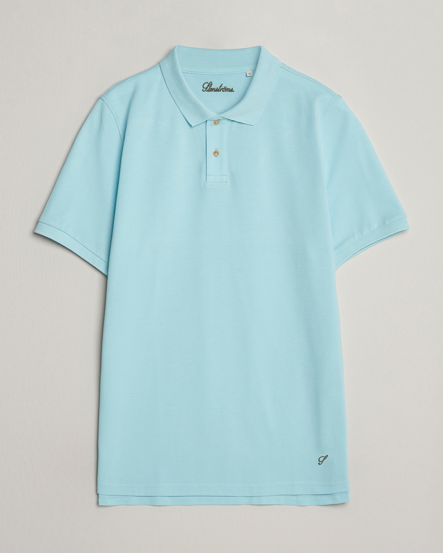 Mies | Pikeet | Stenströms | Organic Cotton Piquet Polo Shirt Aqua Blue