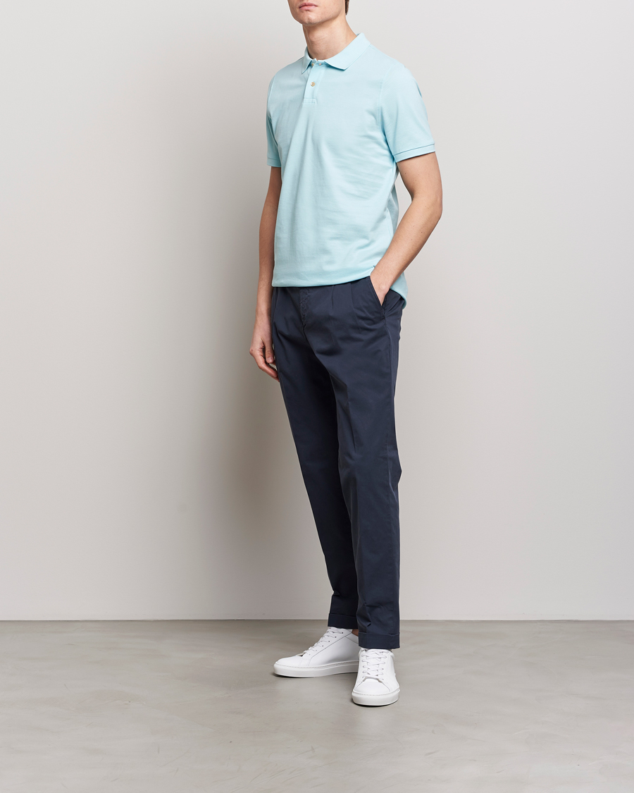 Mies | Pikeet | Stenströms | Organic Cotton Piquet Polo Shirt Aqua Blue