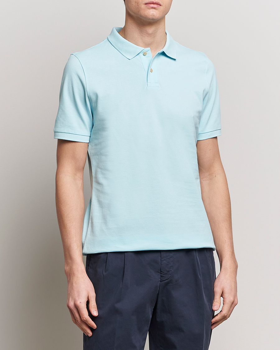 Mies | Lyhythihaiset pikeepaidat | Stenströms | Organic Cotton Piquet Polo Shirt Aqua Blue