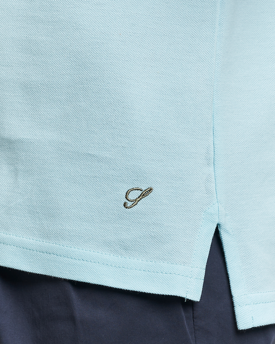 Mies | Pikeet | Stenströms | Organic Cotton Piquet Polo Shirt Aqua Blue