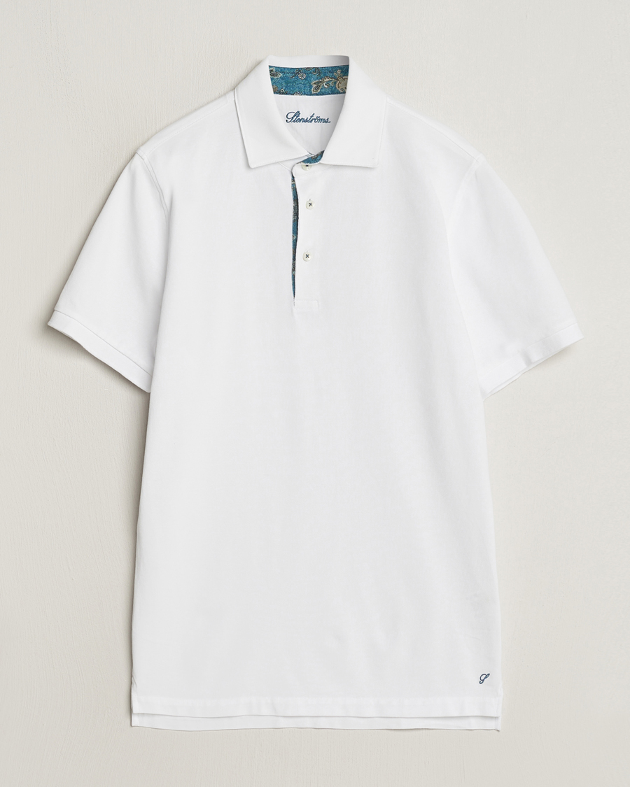 Mies | Pikeet | Stenströms | Cotton Pique Contrast Polo Shirt White
