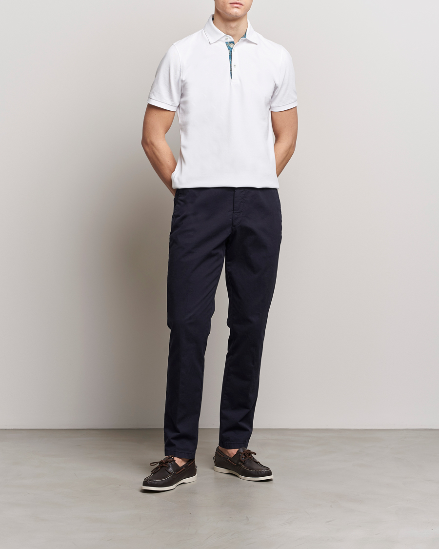 Mies | Pikeet | Stenströms | Cotton Pique Contrast Polo Shirt White