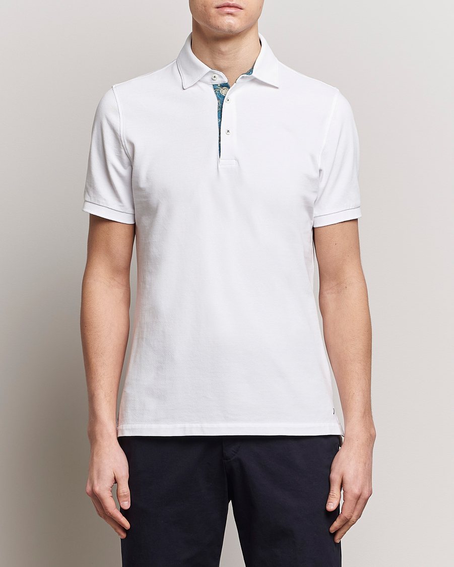 Mies | Lyhythihaiset pikeepaidat | Stenströms | Cotton Pique Contrast Polo Shirt White