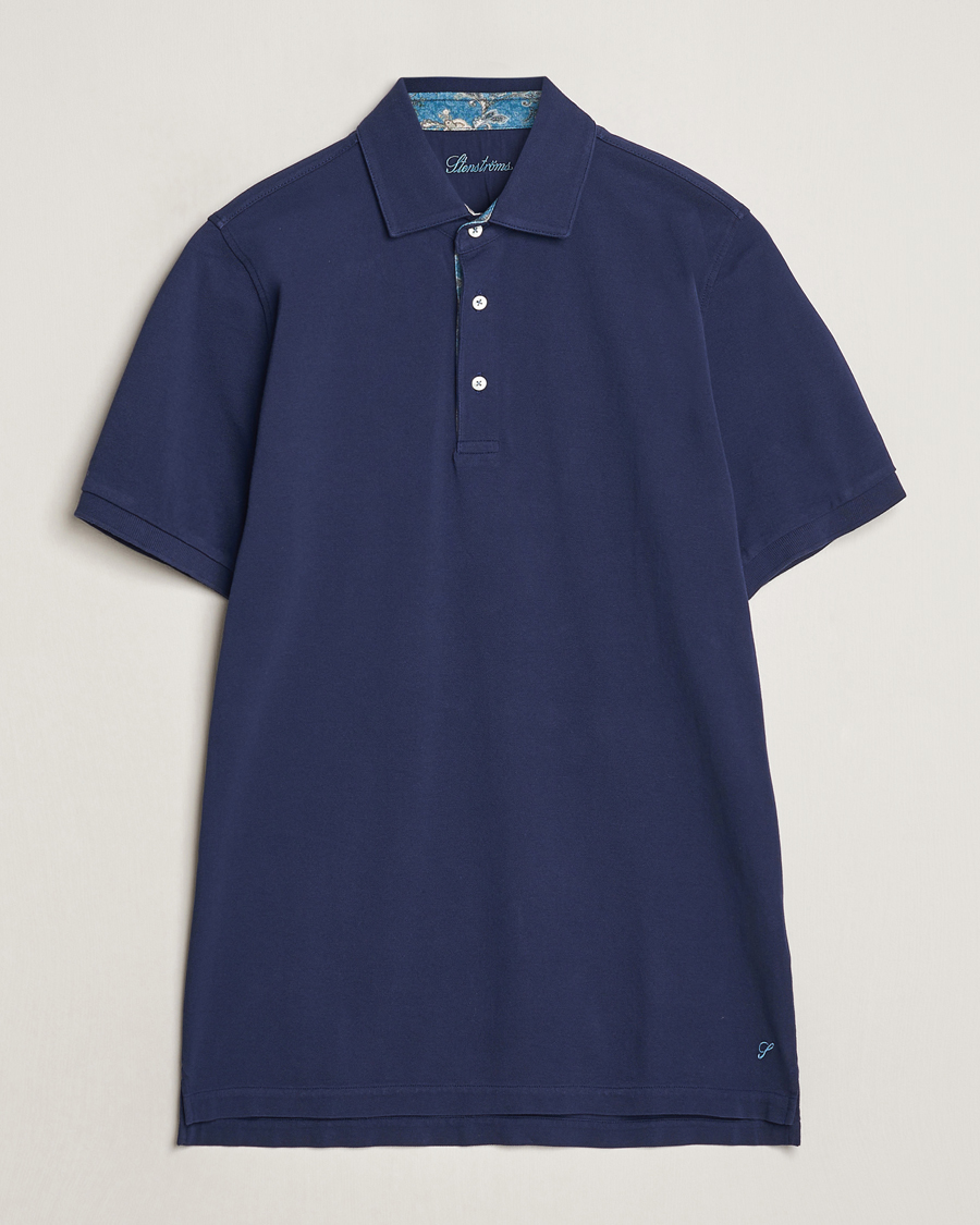 Mies | Pikeet | Stenströms | Cotton Pique Contrast Polo Shirt Navy