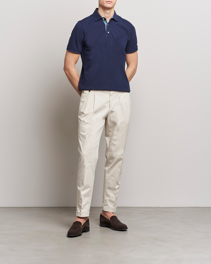 Mies | Pikeet | Stenströms | Cotton Pique Contrast Polo Shirt Navy