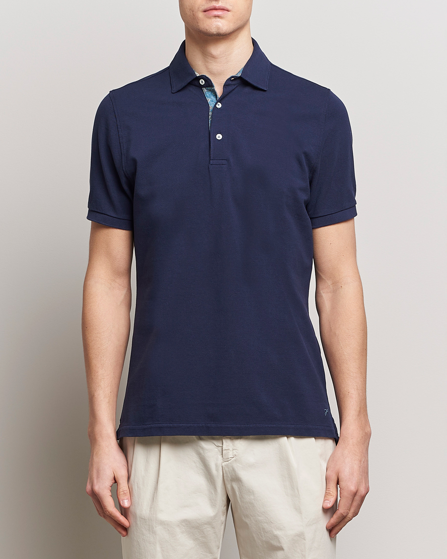 Mies | Lyhythihaiset pikeepaidat | Stenströms | Cotton Pique Contrast Polo Shirt Navy