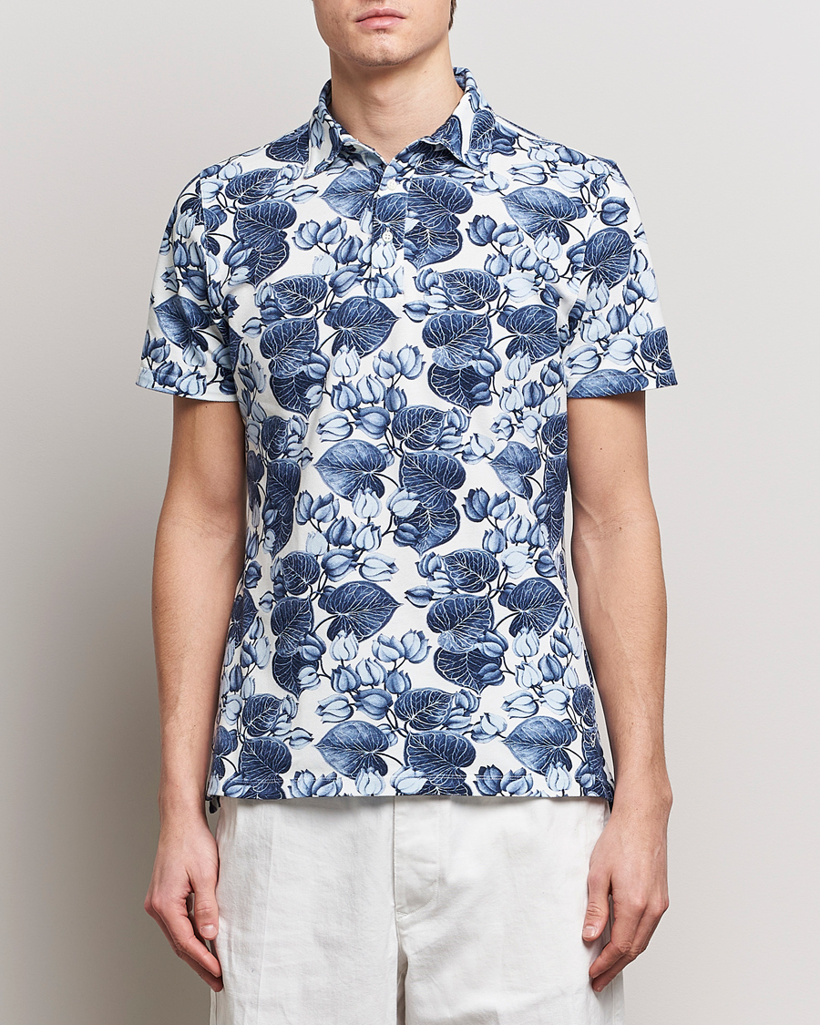Mies | Vaatteet | Stenströms | Cotton Pique Printed Polo Shirt Blue