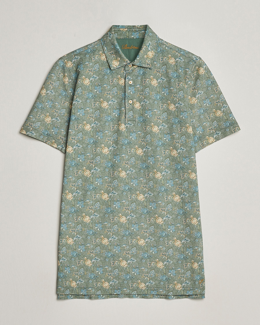 Mies | Pikeet | Stenströms | Cotton Pique Paisley Printed Polo Shirt Green