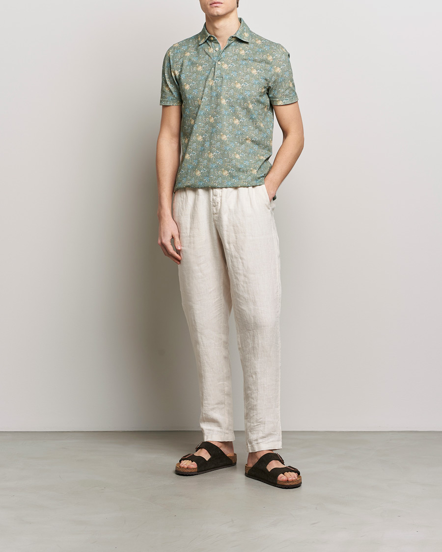 Mies | Pikeet | Stenströms | Cotton Pique Paisley Printed Polo Shirt Green