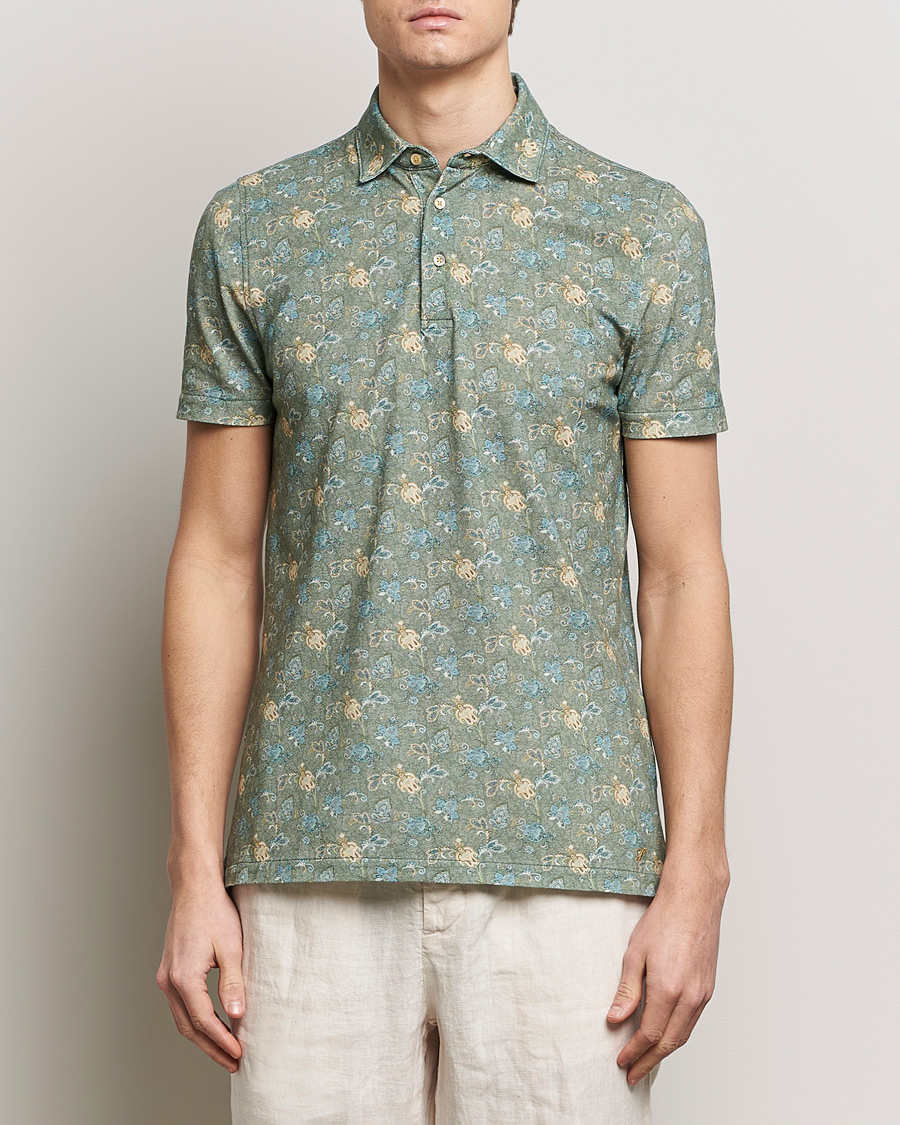 Mies | Pikeet | Stenströms | Cotton Pique Paisley Printed Polo Shirt Green