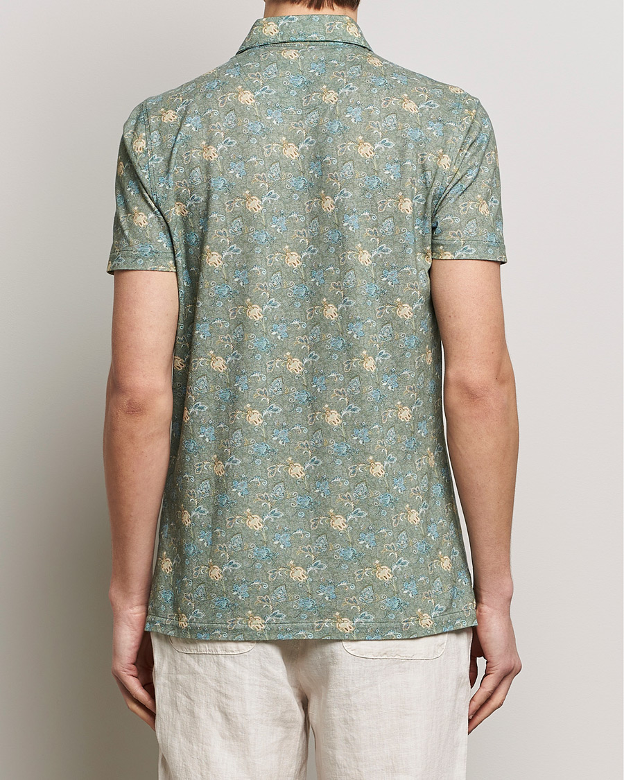 Mies | Pikeet | Stenströms | Cotton Pique Paisley Printed Polo Shirt Green