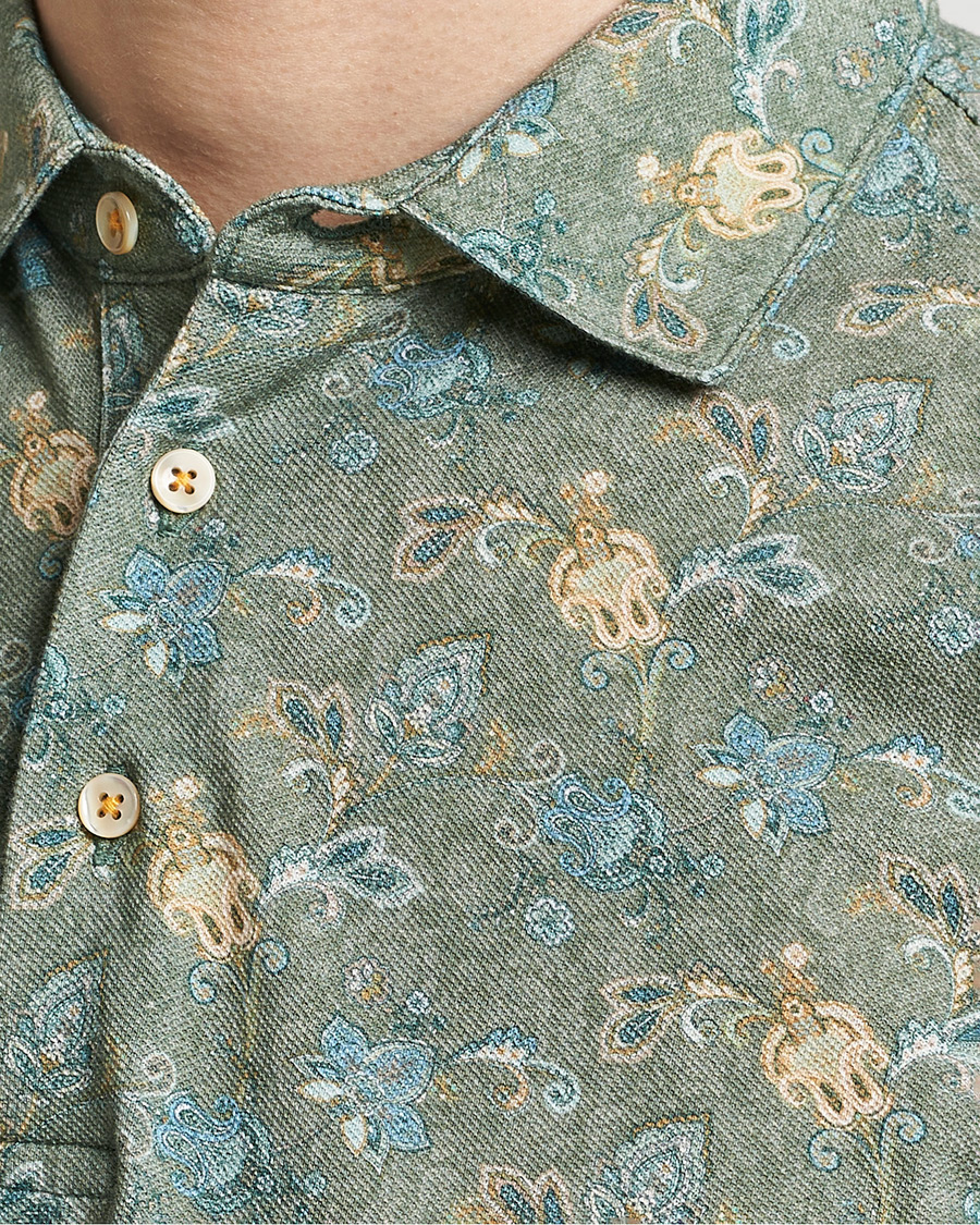Mies | Pikeet | Stenströms | Cotton Pique Paisley Printed Polo Shirt Green
