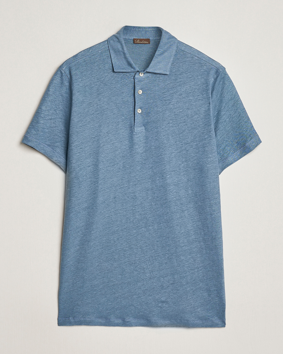 Mies | Pikeet | Stenströms | Linen Polo Shirt Steel Blue