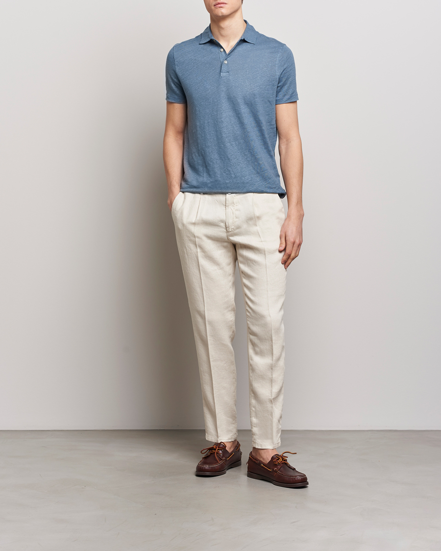Mies | Pikeet | Stenströms | Linen Polo Shirt Steel Blue