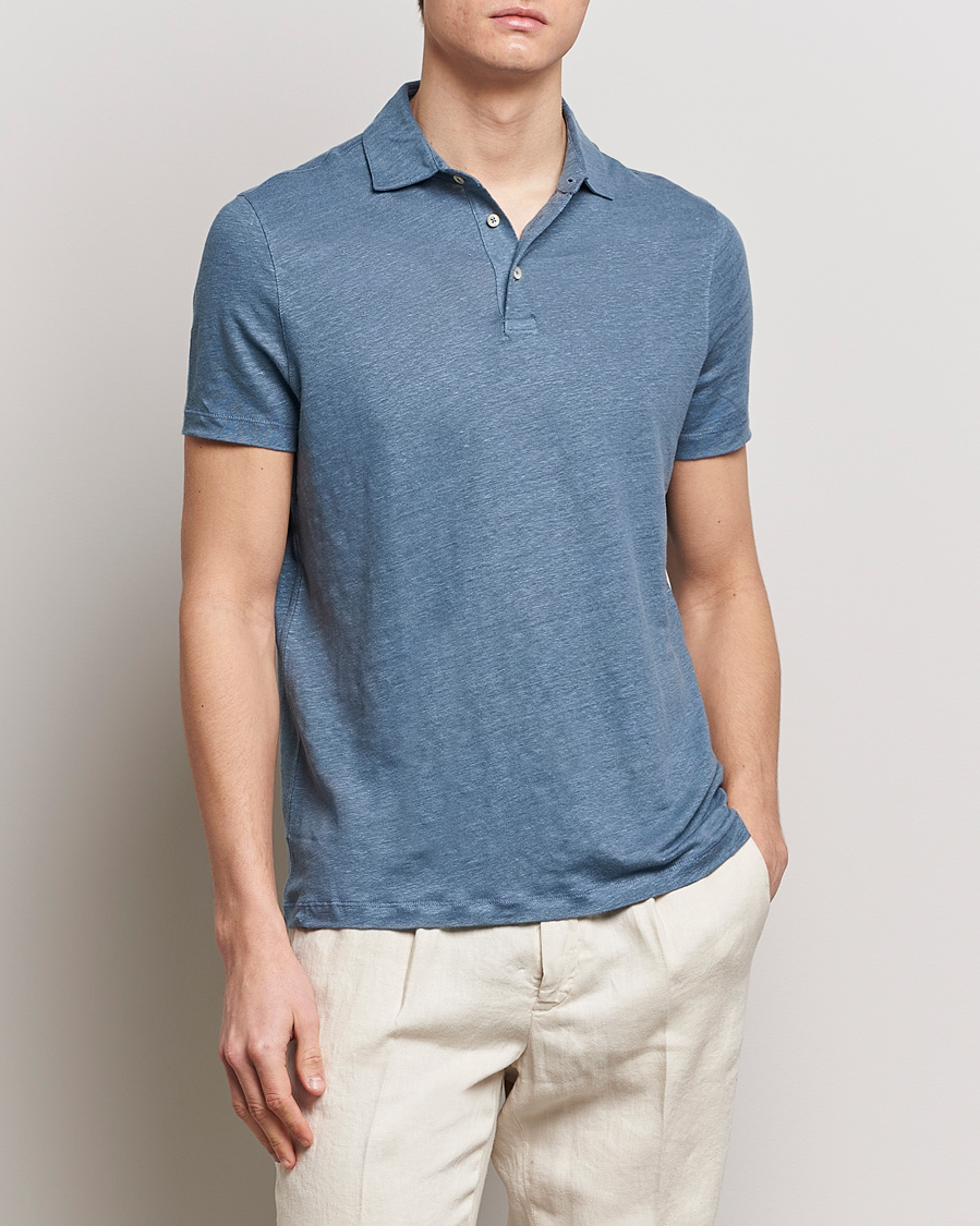 Mies | Pikeet | Stenströms | Linen Polo Shirt Steel Blue
