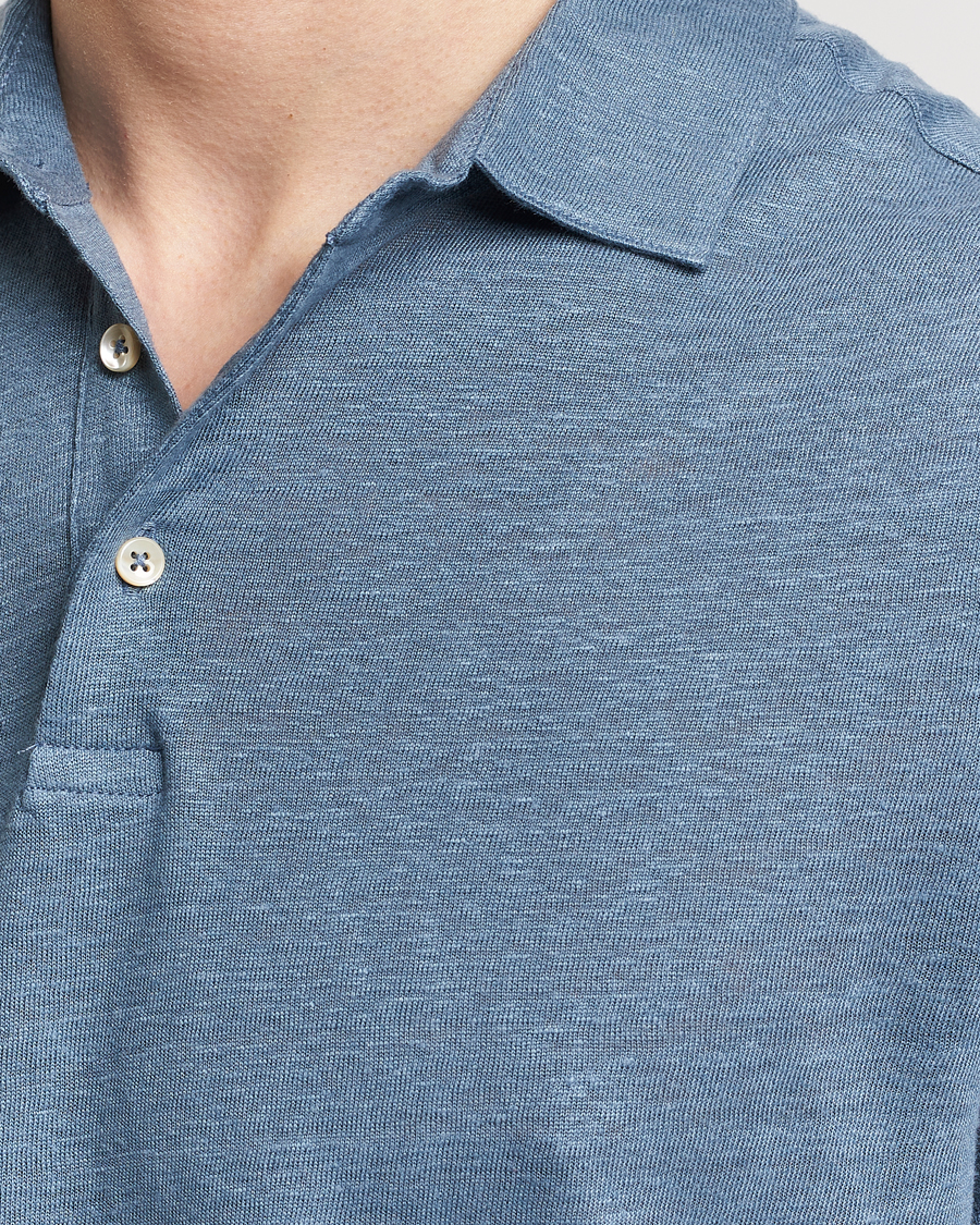 Mies | Pikeet | Stenströms | Linen Polo Shirt Steel Blue