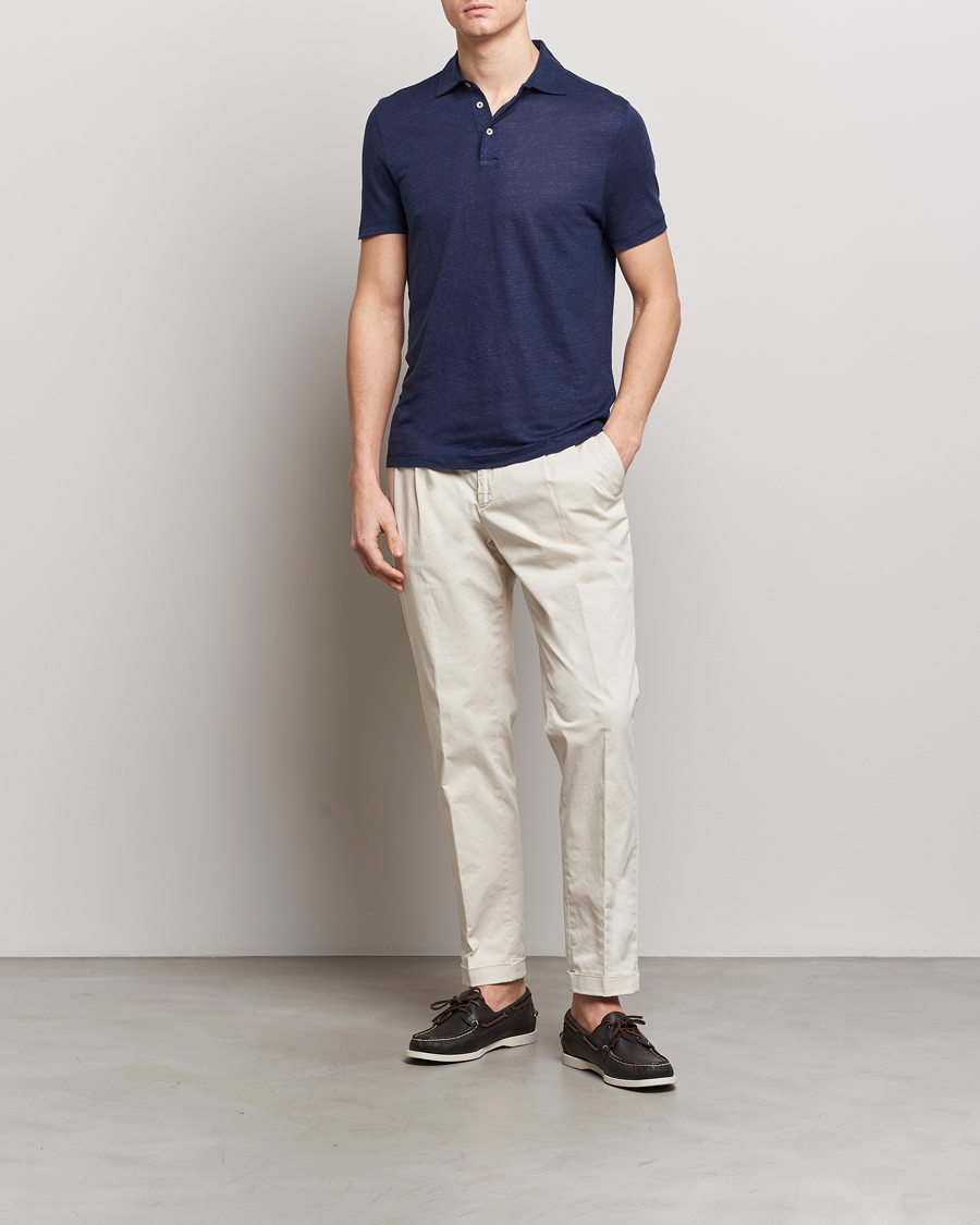 Mies | Pikeet | Stenströms | Linen Polo Shirt Navy