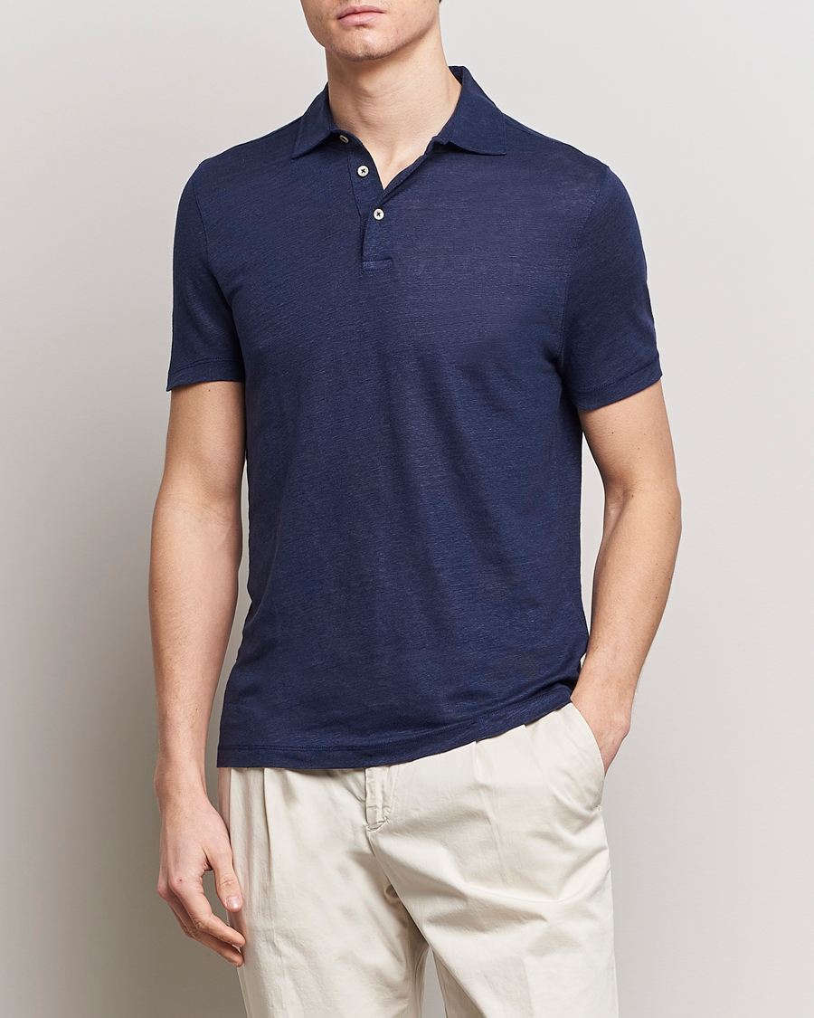 Mies | Pikeet | Stenströms | Linen Polo Shirt Navy