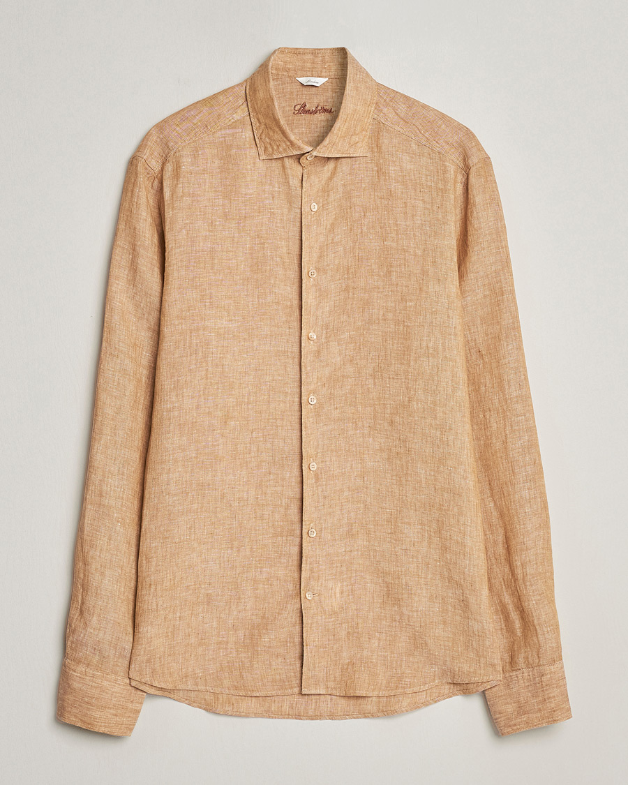 Mies | Kauluspaidat | Stenströms | Slimline Cut Away Linen Shirt Brown