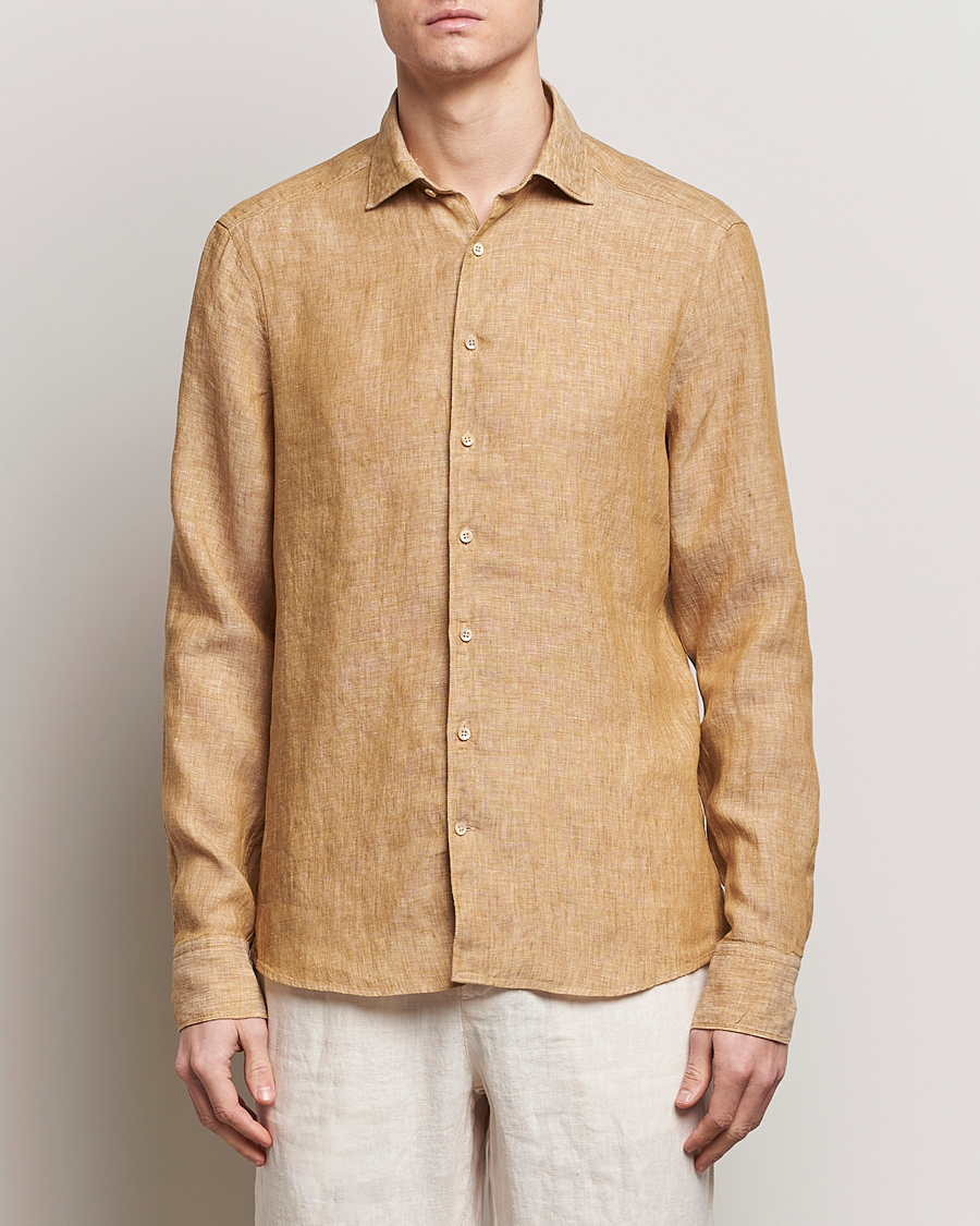 Mies | Kauluspaidat | Stenströms | Slimline Cut Away Linen Shirt Brown