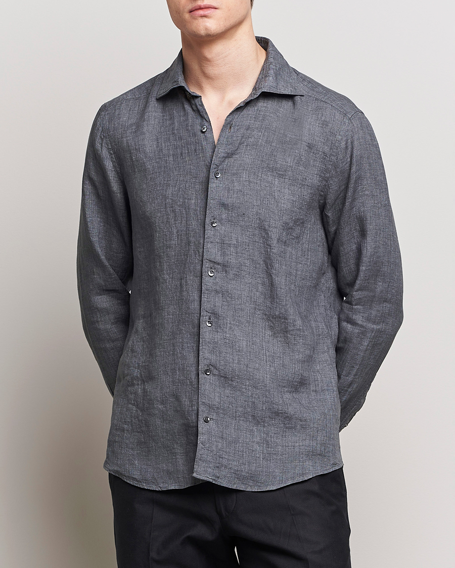 Mies |  | Stenströms | Slimline Cut Away Linen Shirt Dark Grey