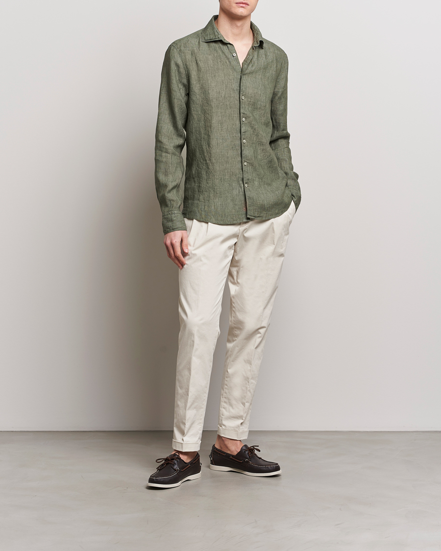 Mies | Kauluspaidat | Stenströms | Slimline Cut Away Linen Shirt Olive