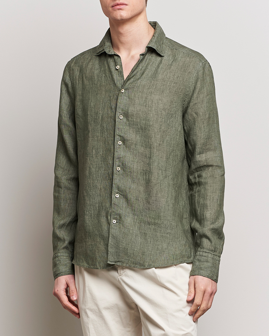 Mies | Kauluspaidat | Stenströms | Slimline Cut Away Linen Shirt Olive