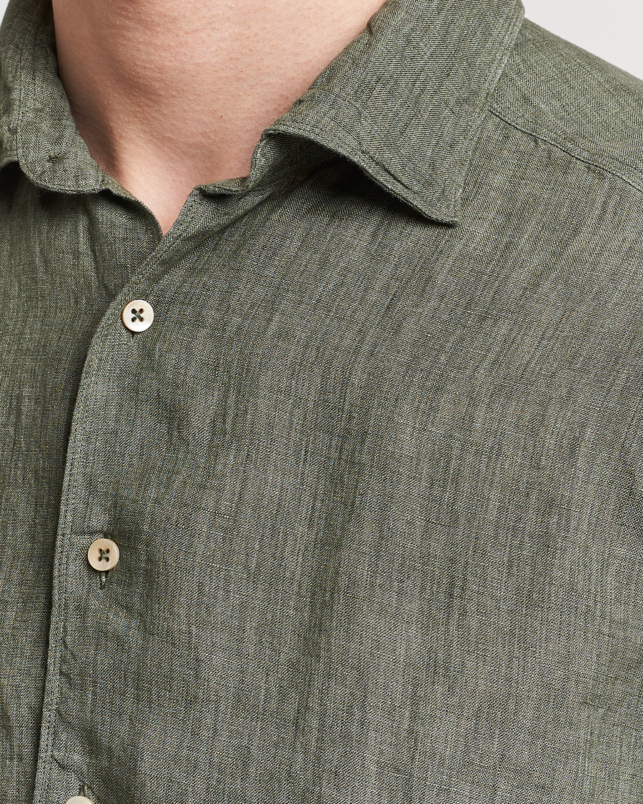 Mies | Kauluspaidat | Stenströms | Slimline Cut Away Linen Shirt Olive