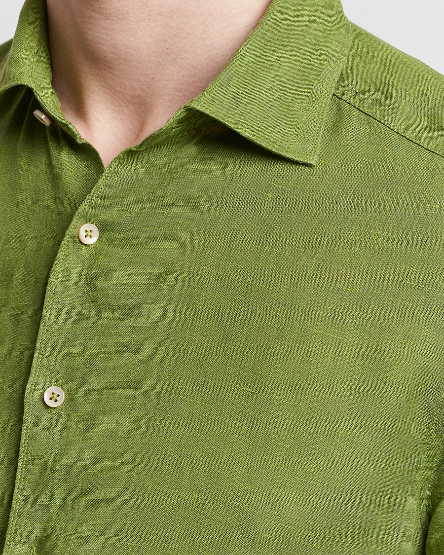 Mies | Kauluspaidat | Stenströms | Slimline Cut Away Linen Shirt Green