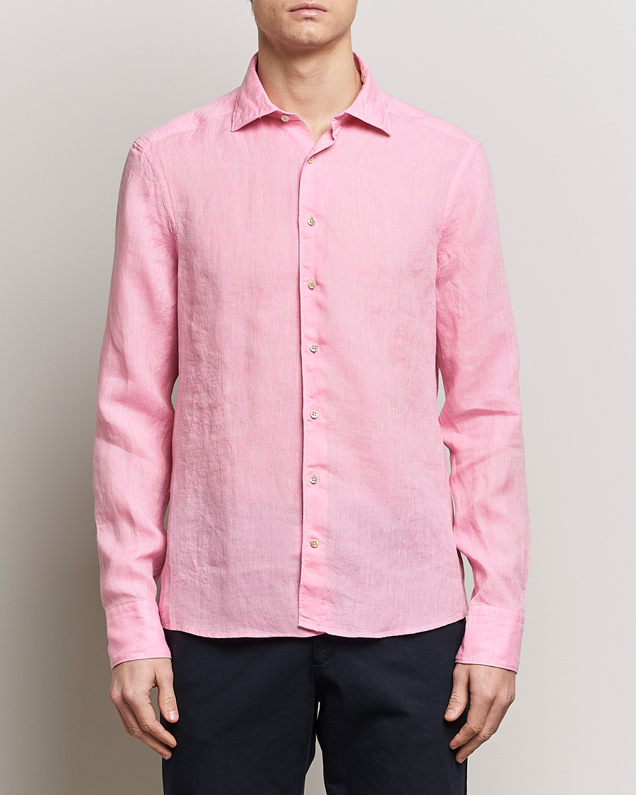 Mies |  | Stenströms | Slimline Cut Away Linen Shirt Pink