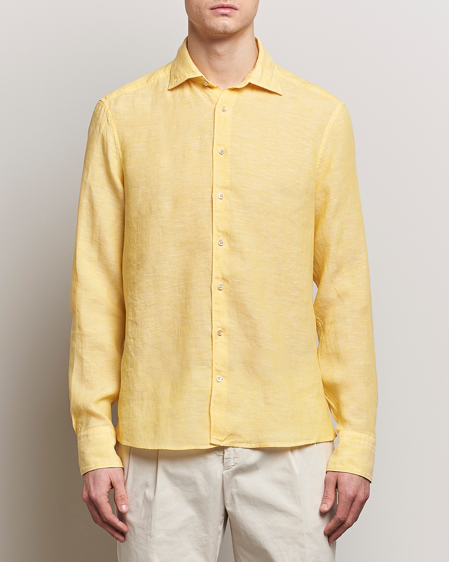 Mies | Rennot | Stenströms | Slimline Cut Away Linen Shirt Yellow