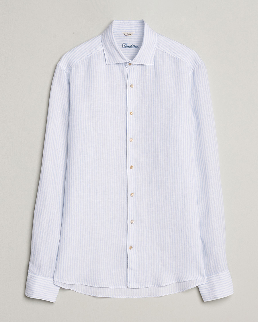 Mies | Kauluspaidat | Stenströms | Slimline Cut Away Striped Linen Shirt Light Blue