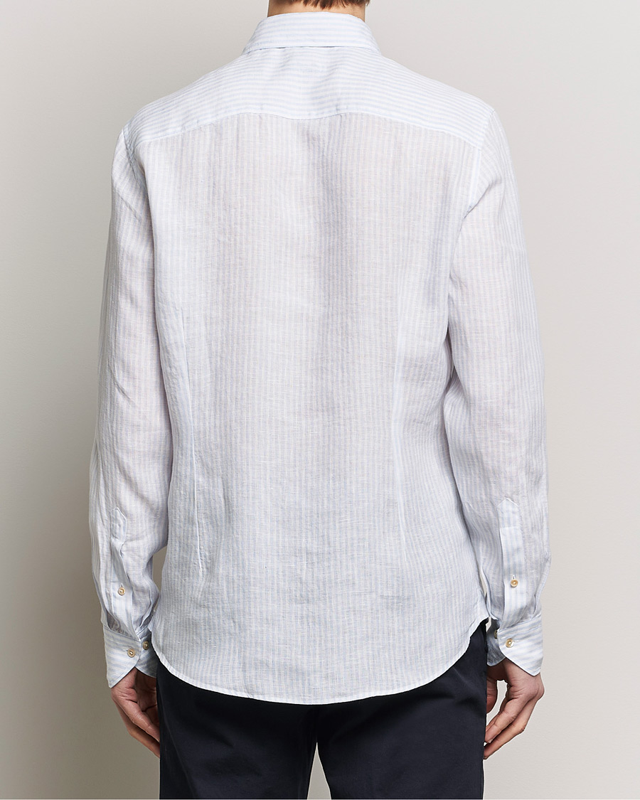 Mies | Kauluspaidat | Stenströms | Slimline Cut Away Striped Linen Shirt Light Blue