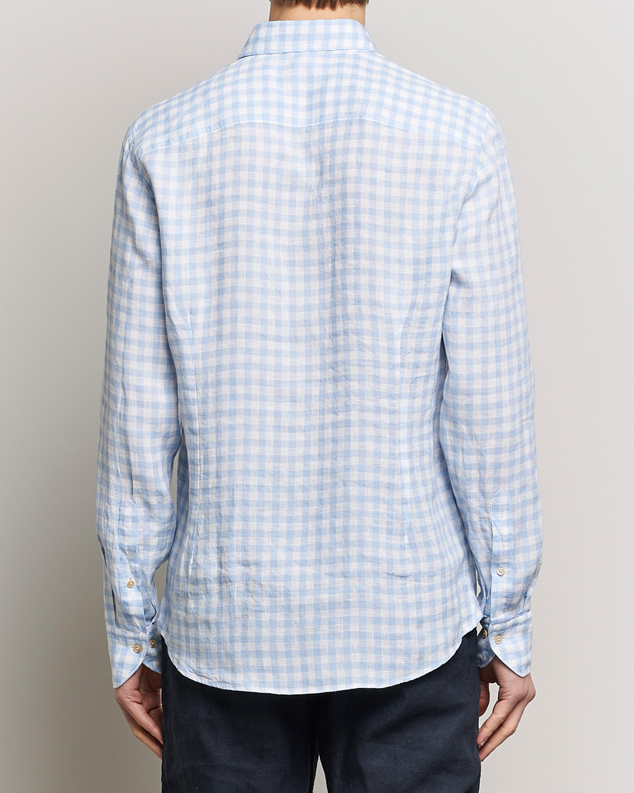 Mies | Kauluspaidat | Stenströms | Slimline Cut Away Checked Linen Shirt Light Blue