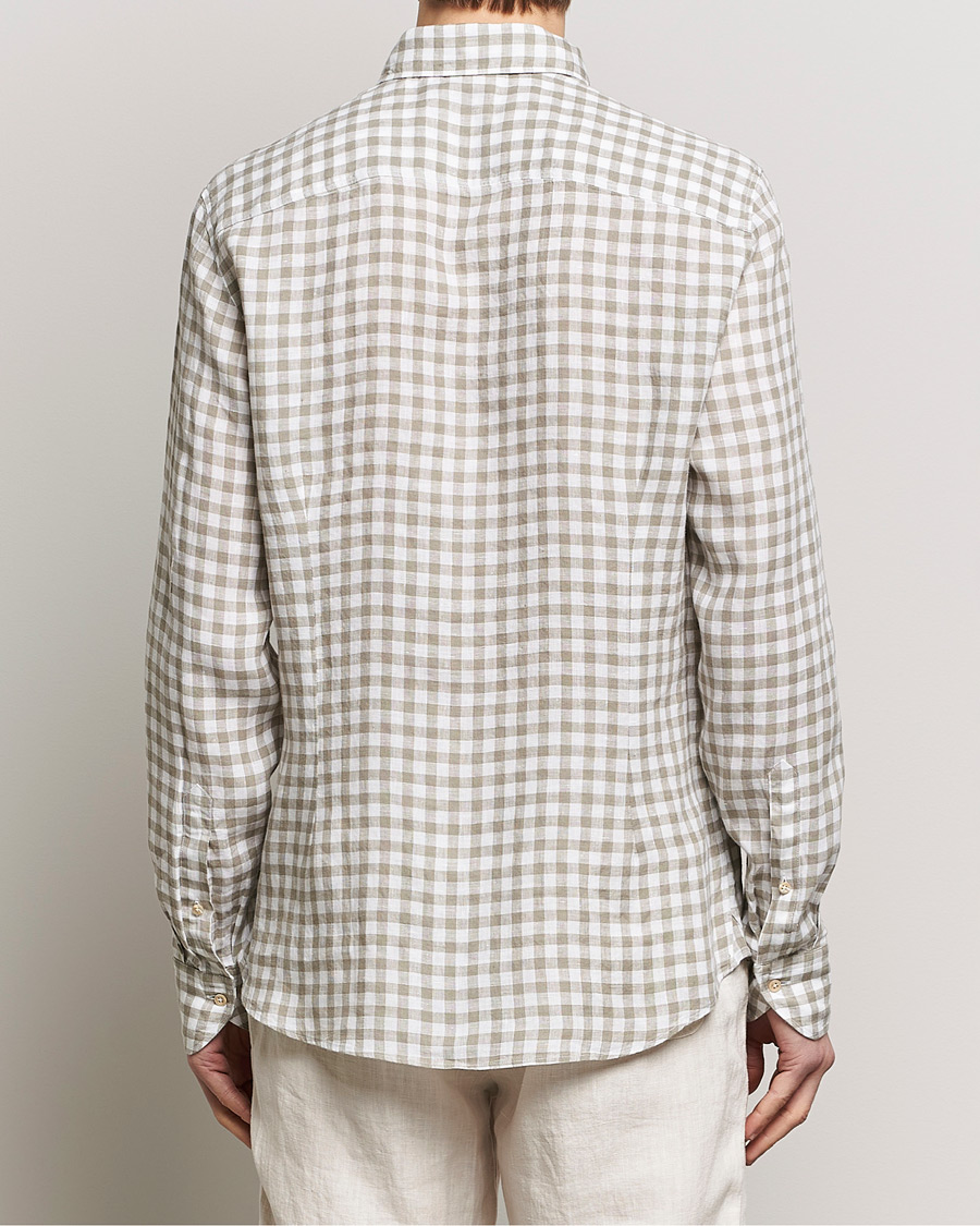 Mies | Kauluspaidat | Stenströms | Slimline Cut Away Checked Linen Shirt Light Grey