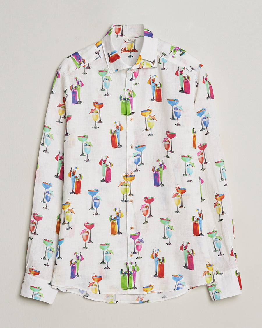 Mies | Kauluspaidat | Stenströms | Slimline Cut Away Printed Linen Shirt White