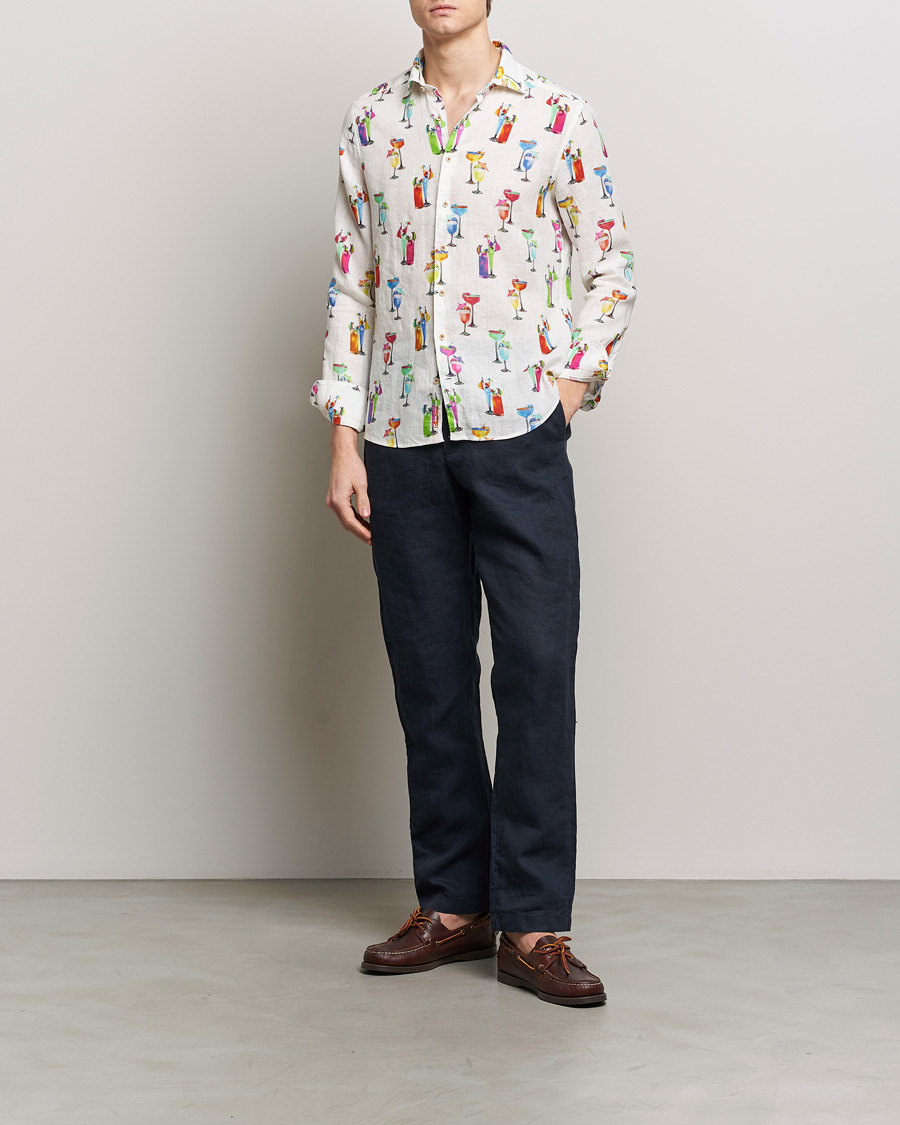 Mies | Kauluspaidat | Stenströms | Slimline Cut Away Printed Linen Shirt White