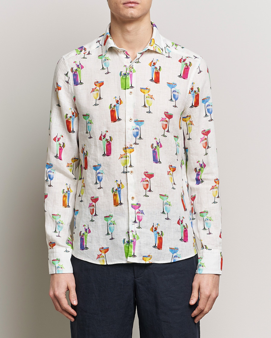 Mies | Kauluspaidat | Stenströms | Slimline Cut Away Printed Linen Shirt White