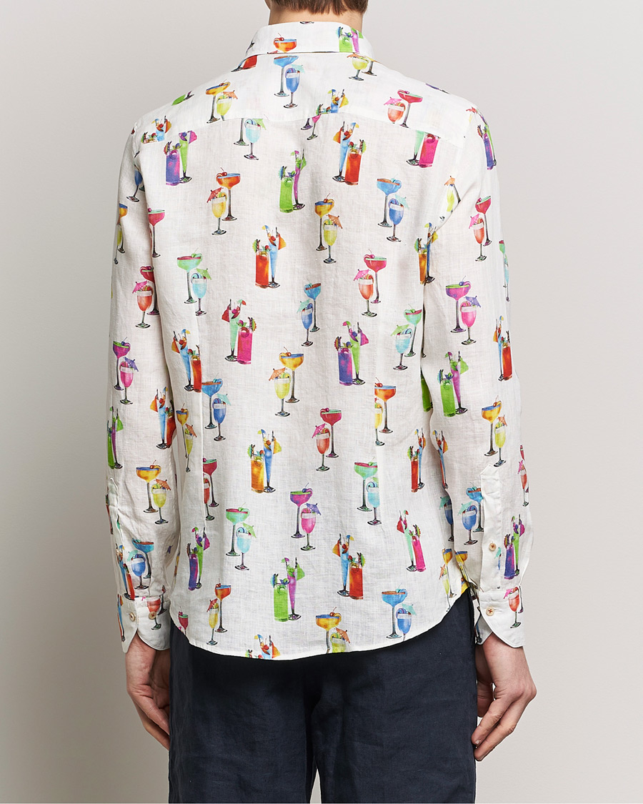 Mies | Kauluspaidat | Stenströms | Slimline Cut Away Printed Linen Shirt White