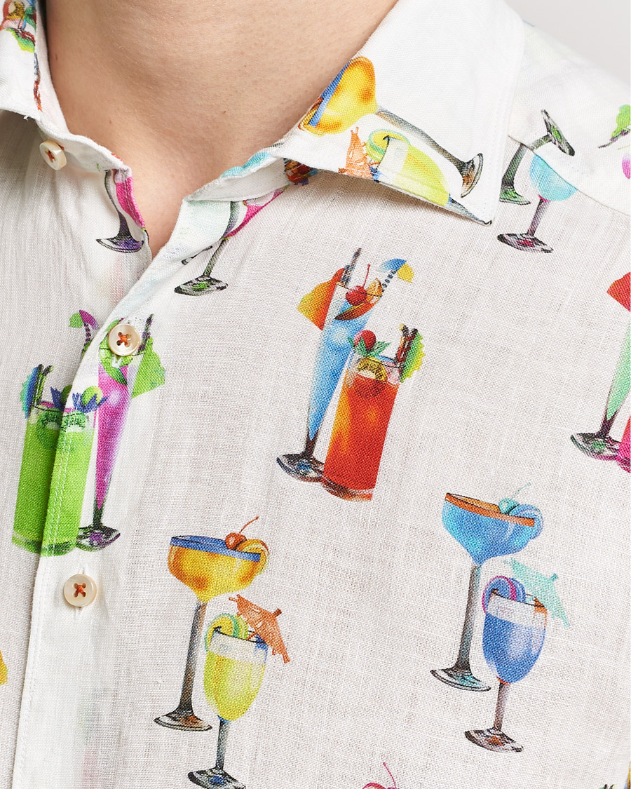 Mies | Kauluspaidat | Stenströms | Slimline Cut Away Printed Linen Shirt White