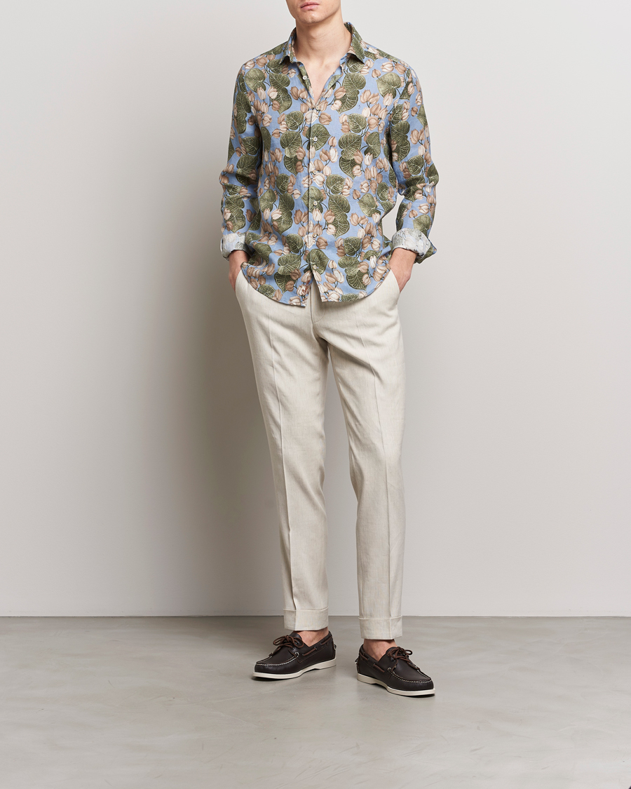 Mies | Kauluspaidat | Stenströms | Slimline Cut Away Printed Flower Linen Shirt Multi