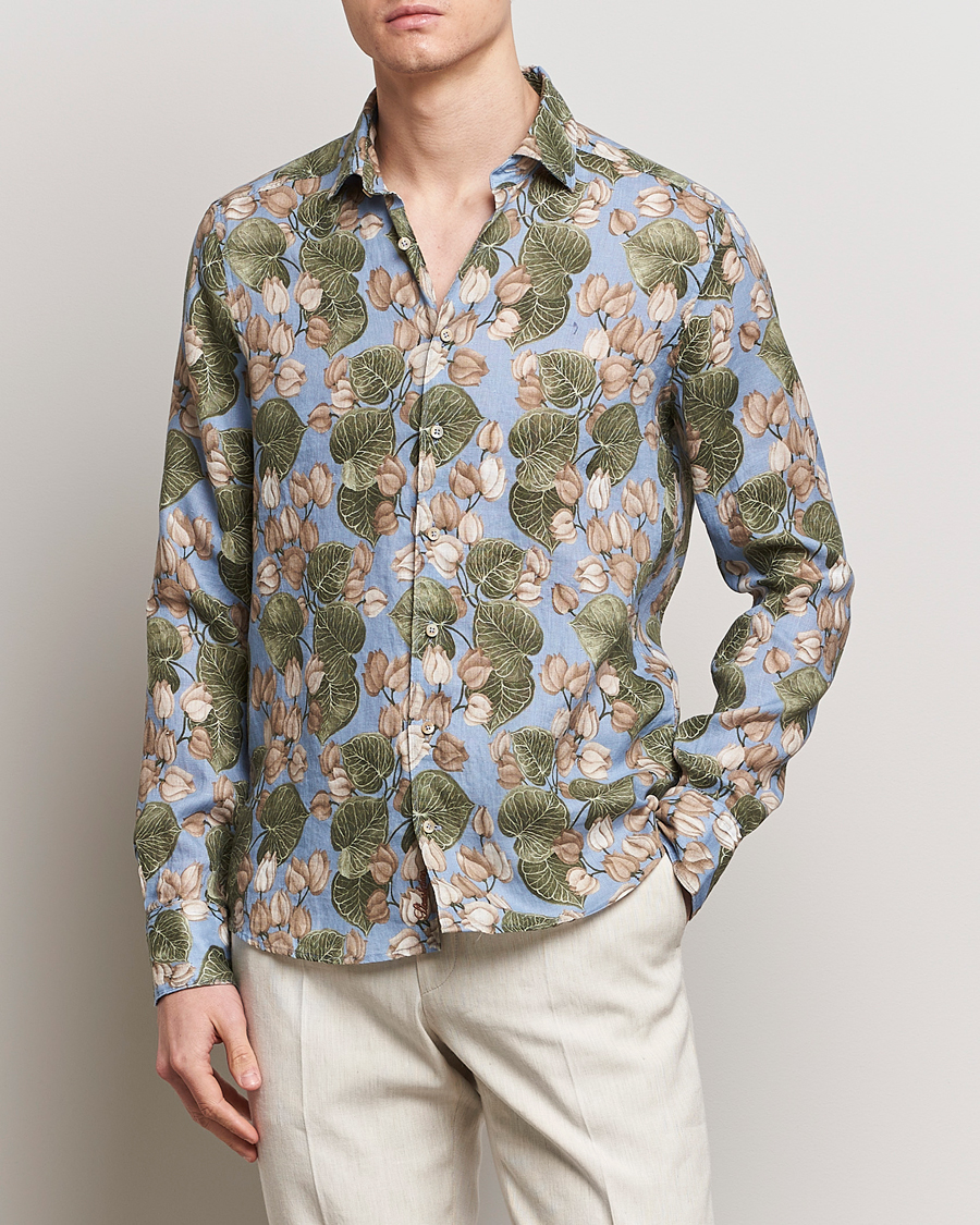 Mies | Uutuudet | Stenströms | Slimline Cut Away Printed Flower Linen Shirt Multi