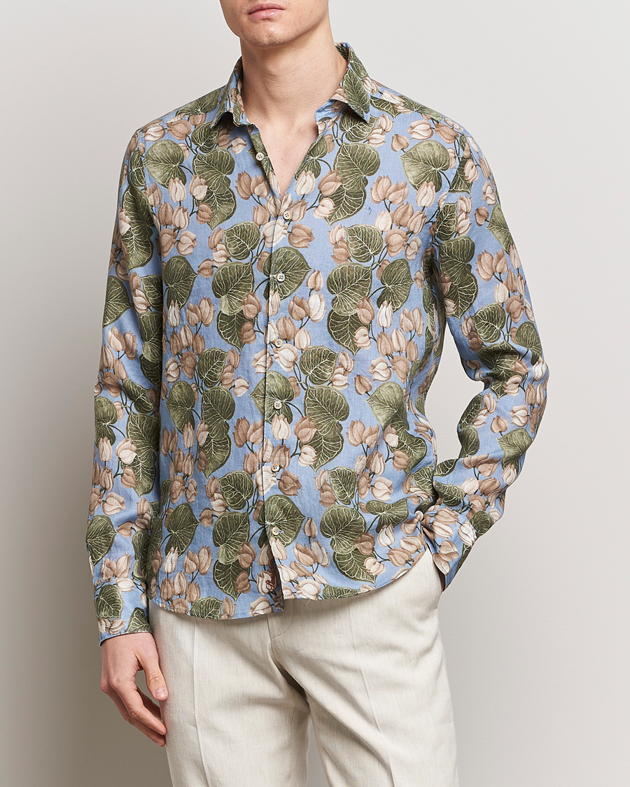 Mies | Kauluspaidat | Stenströms | Slimline Cut Away Printed Flower Linen Shirt Multi