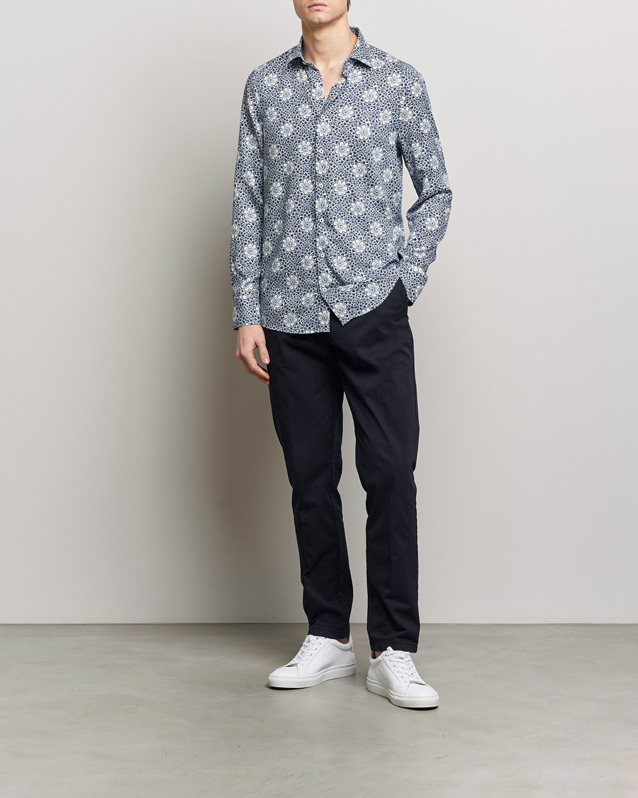 Mies | Kauluspaidat | Stenströms | Slimline Cut Away Printed Viscose Shirt Blue